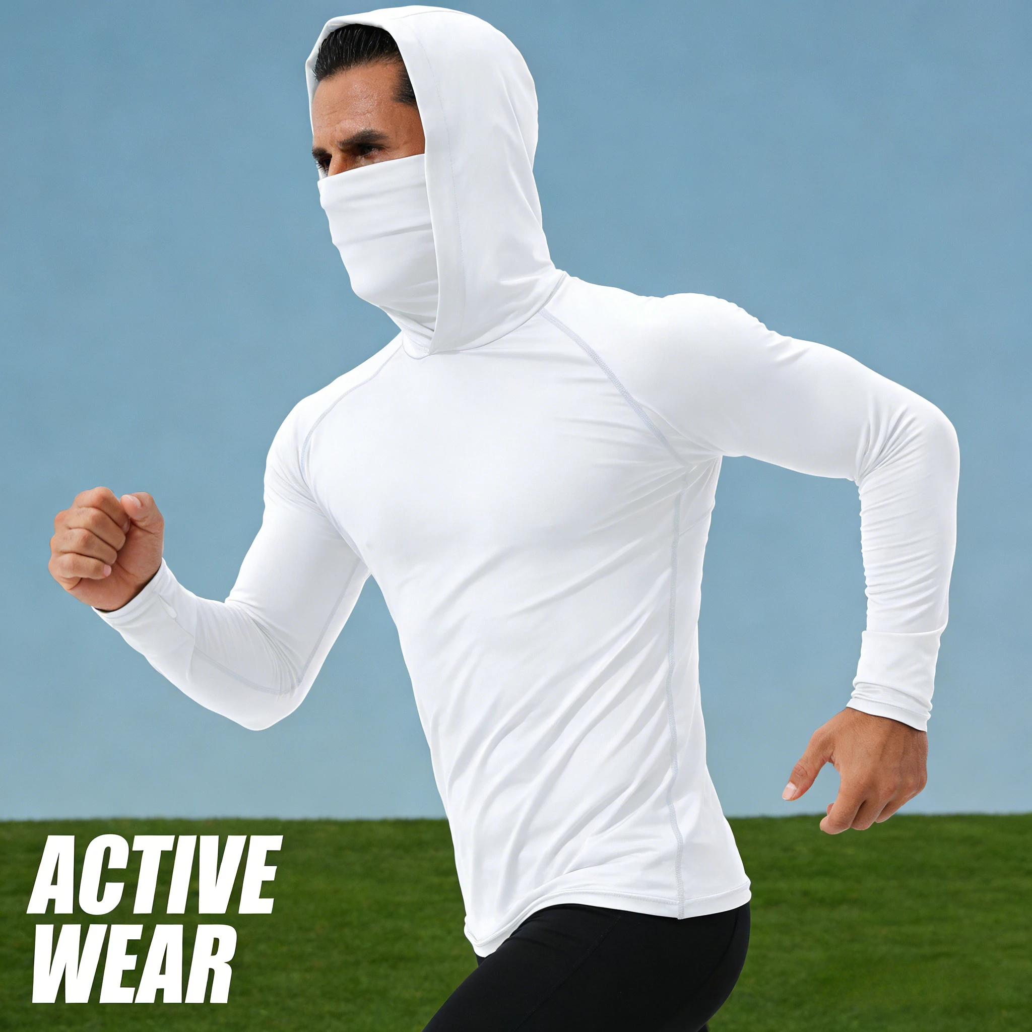 

Европейско-американский размер, высокоэластичная быстросохнущая толстовка с капюшоном и высоким воротником, облегающая, с длинными рукавами, для велоспорта и тренировок на открытом воздухе