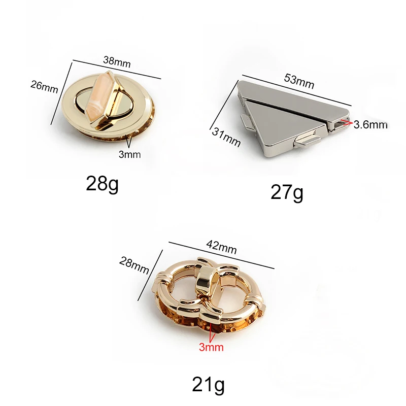 Triangle/Egg Shape Metal Rectangle Twist Turn Lock Clasp For Bags Handbags Purse Closure Buckles DIY Hardware Wallet Accessories