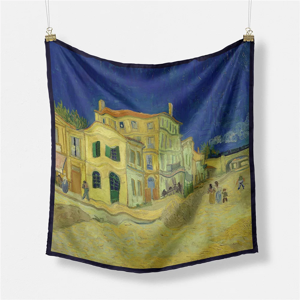 53CM Twill Silk Scarf Woman Buildings Painting Square Scarves Wraps Bandana Small Hijab Foulards Tie Headband Neckerchief shawl