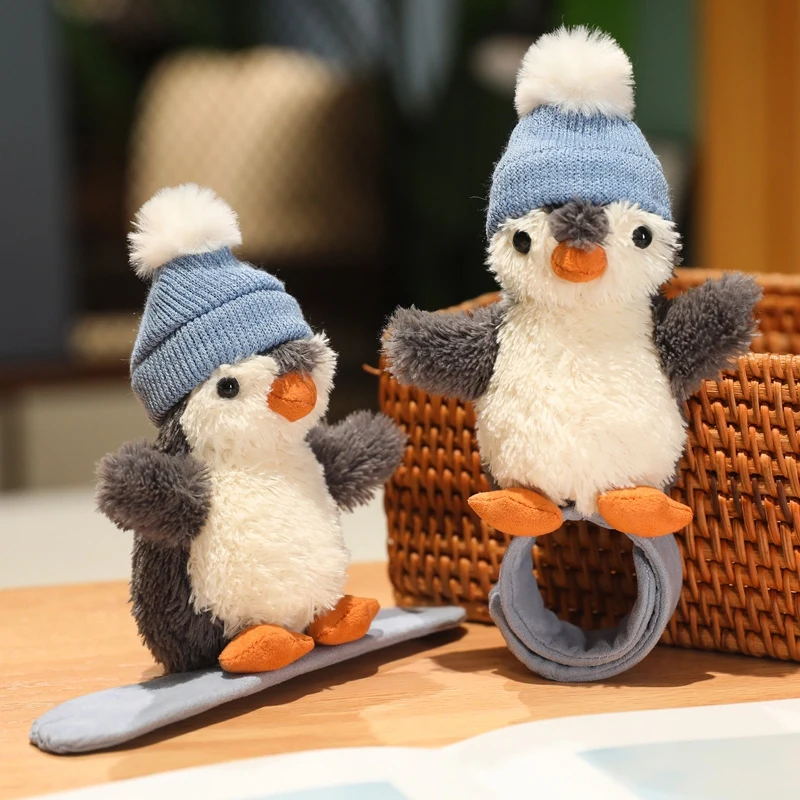 Stuffed Skiing Penguin Plush Toy Cartoon Animal Wear Hat Scarf Doll Bracelet Plushie Wrapped Around Arm Birthday Christmas Gifts