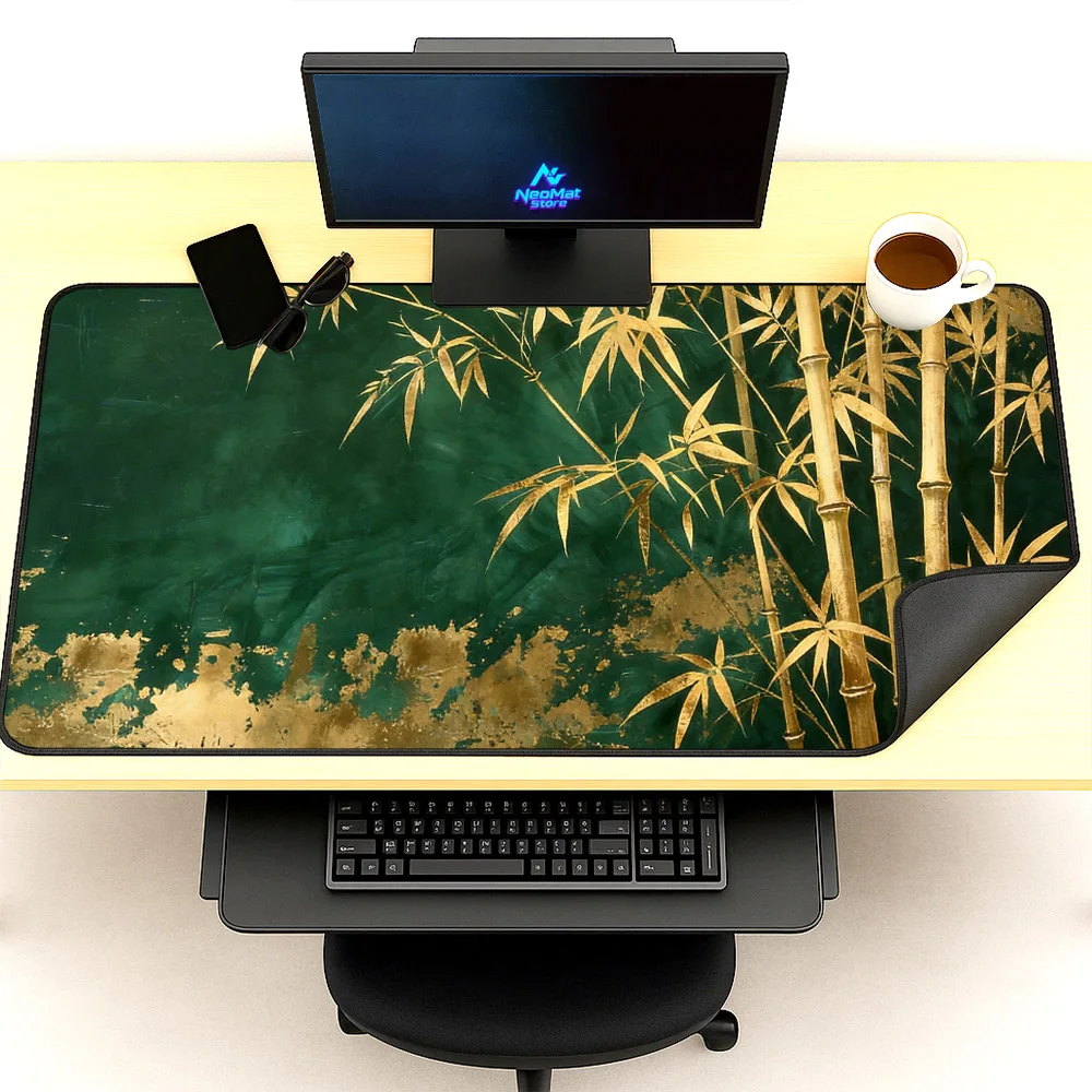

Golden Bamboo Mouse Pad Chinese Art Desk Mat 1200x600 1500x600 1800x600 XXL Large Full Size Premium Non Slip Minimalist Office