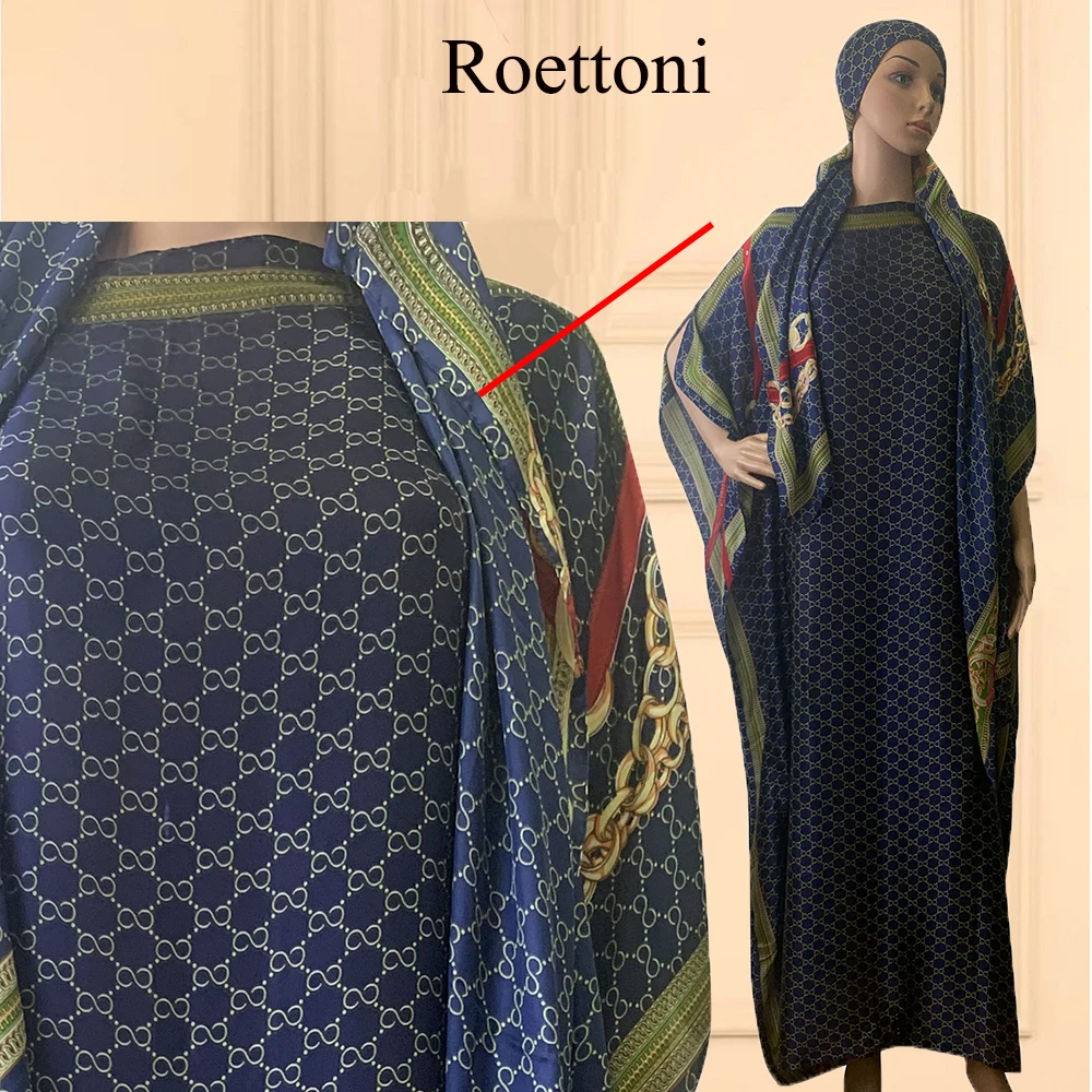 Silk Cozy Turkey-African Muslim Women\'s Kaftan Abaya Party Boubou With Scarf Saudi Dubai Prayer Dress Printing  New Flowers S123