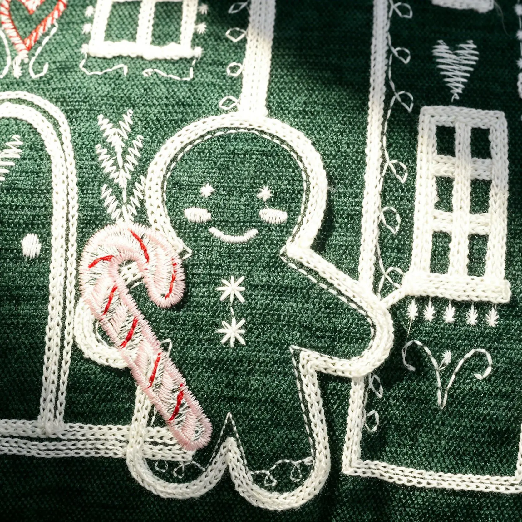 Weihnachtlicher grüner Kissenbezug aus Chenille mit gestickten Schneeflocken, Dekokissenbezug für Zuhause, Sofa-Kissenbezüge – Detail 7