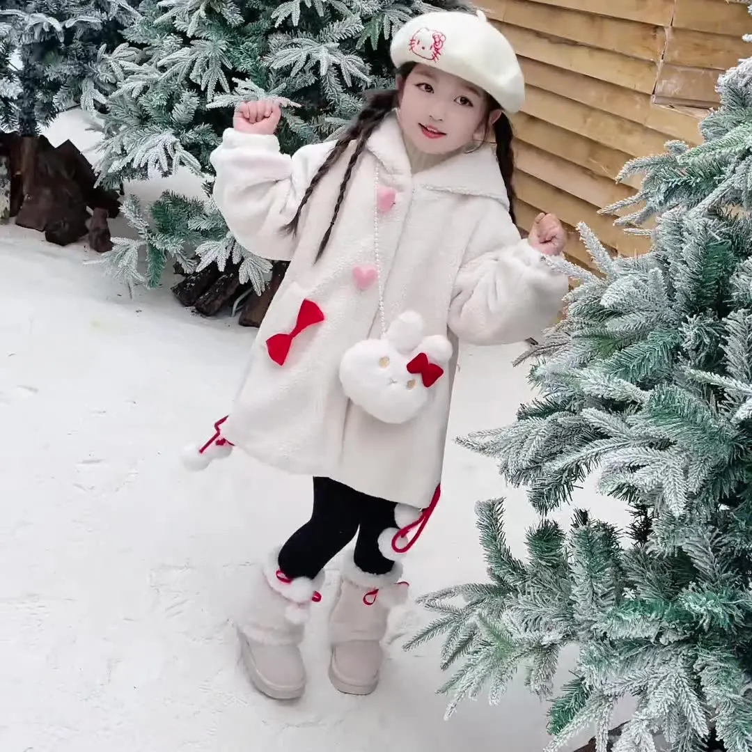 

Детская плюшевая куртка с капюшоном в стиле аниме «Hello Kitty», Sanrio 2024, зимняя теплая хлопковая куртка из овечьей шерсти для девочек на открытом воздухе, рождественский подарок