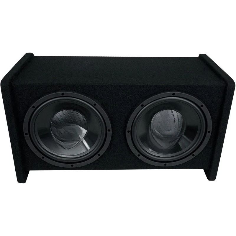 مضخم صوت للسيارة RV1010P مزدوج 10 بوصة 1000 وات في صندوق حاوية فرعية بفتحات تهوية، أسود