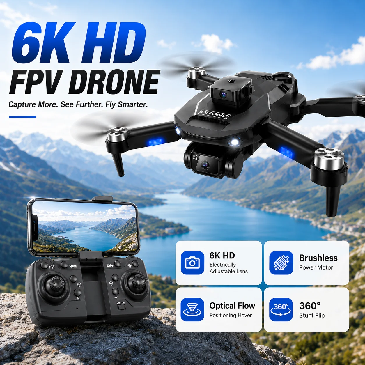 ZNLYRION F196 Brushless Drone 4K Dual Camera 360° Obstacle Avoidance Optical Flow Positioning 20Mins Flight Time WIFI FPV RC Quadcopter