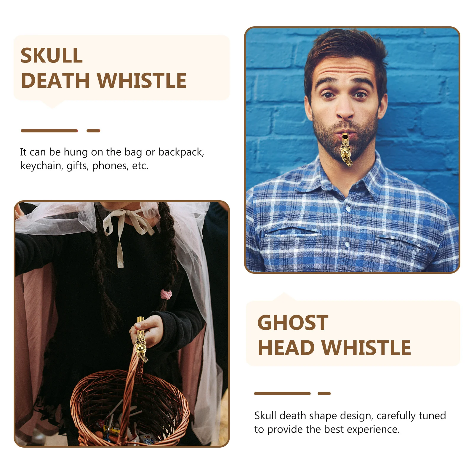 Skull Head Creative Copper Whistle For Themed Party Spooky Outdoor Survival Emergency Portable Vintage Metal Skull-Shaped