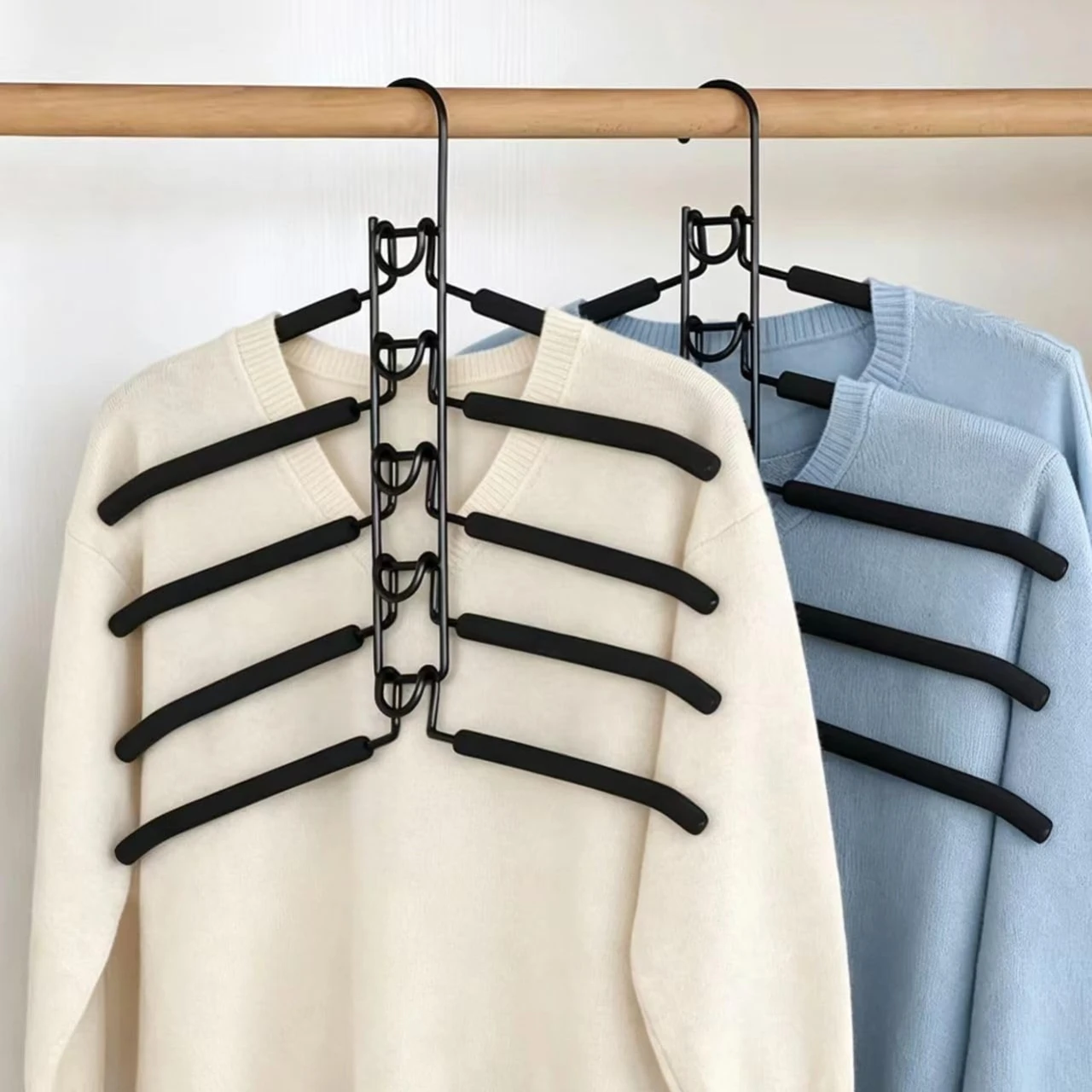 5pcs Hanging Closet Hanger Multiple Sweater Coat Clothes Hangers Multi Layer Metal Hanger Racks for Coat, Suit, Sweater, T-Shirt