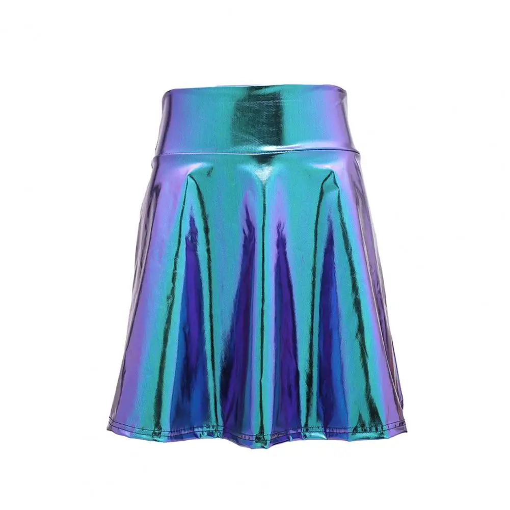 Faux Leren Rok Womrn Glossy A-Line Losse Zoom Hoge Taille Geplooide Performance Cocktail Party Club Mini Rok Pu