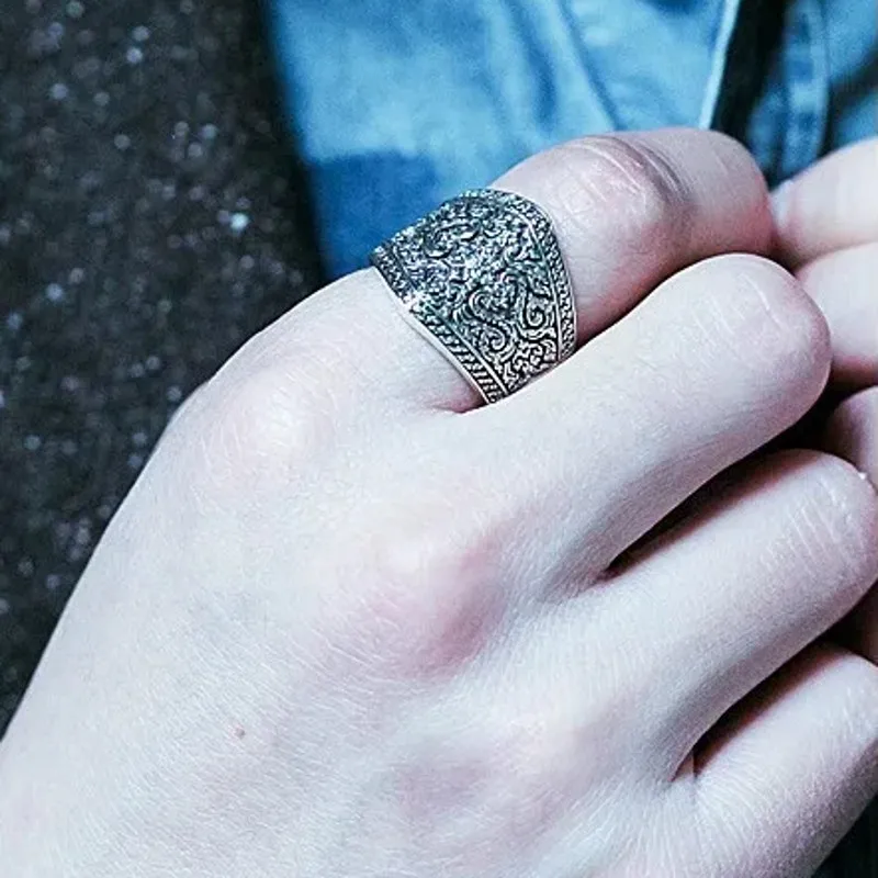 BOCAI New S925 Silver Jewelry Accessories Vintage CarvedIndividual Classical Wide-Faced  Ring for Man and Woman Wholesale