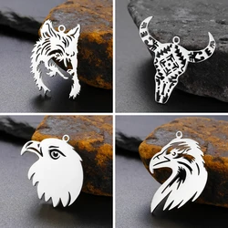 Teamer Wildlife Wolf Bull Eagle Charms for Jewelry Making Necklace DIY Stainless Steel Punk Detailed Animal Pendant Wholesale