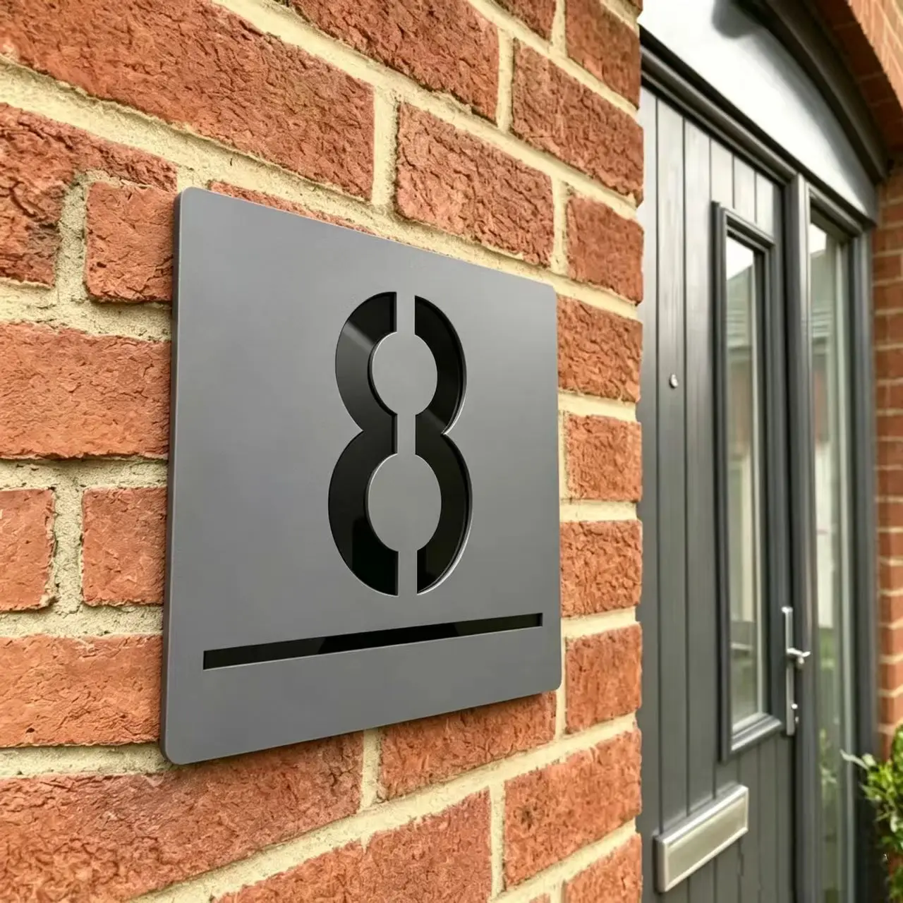 

Custom modern house number sign, matte gray-black acrylic address plaque with mirrored lettering, home door plate