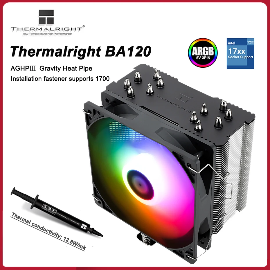 

Thermalright BA120 ARGB CPU Air-Cooled Cooler AGHP Anti-Gravity 6 Heat Pipe 120mm Silent Fan For AM4/1700/115X/1200