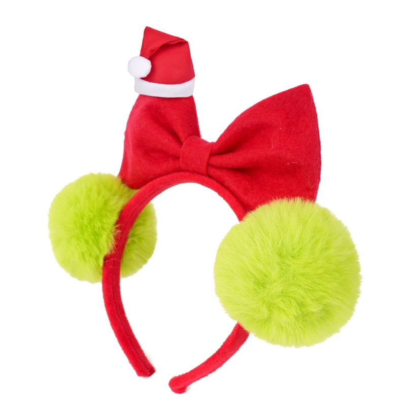 Retro Holiday Pom Pom Hair Band Fluffy Plush Christmas Headband Lightweight Party Accessory for Themed Photoshoot Dress Up view 3