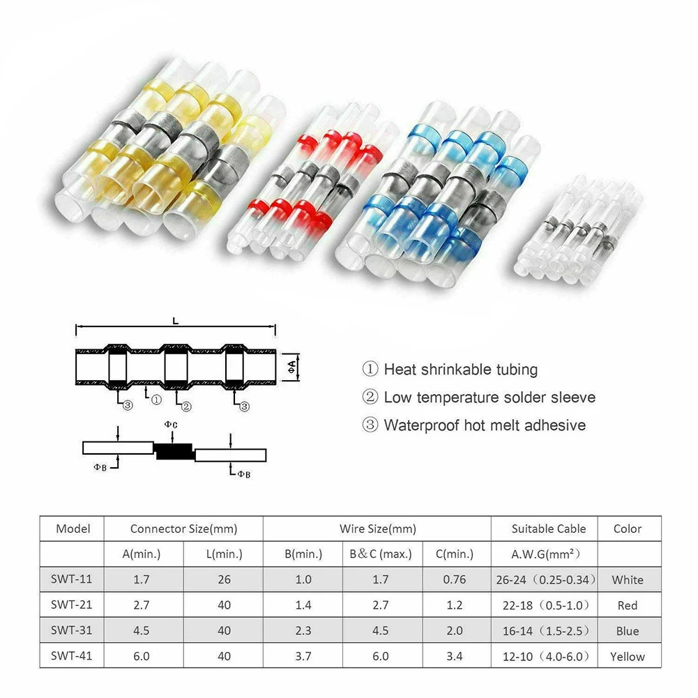 Kit de conectores de fio de vedação de solda impermeável, tubo termorretrátil, conectores isolados, 400pcs