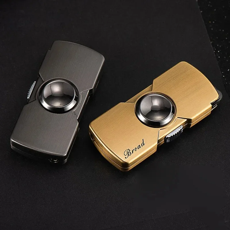 Creative Mini Fidget Spinner Metal Lighter Grinding Wheel Windproof Finger Toy Gift Metal Gas Lighter Men\'s Gadgets