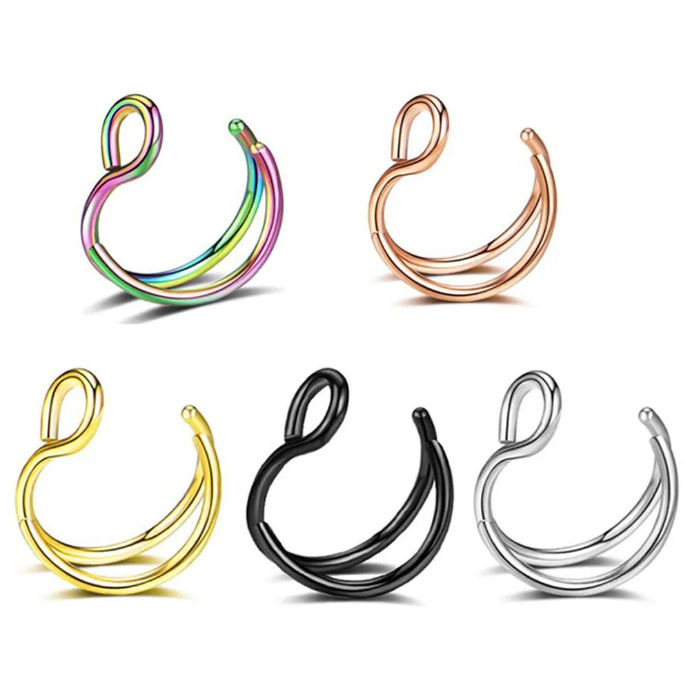 Miqiao 1 Pcs C Double Layer Fake Nose Ring Piercing Accessories Stainless Steel Double Layer Accessories