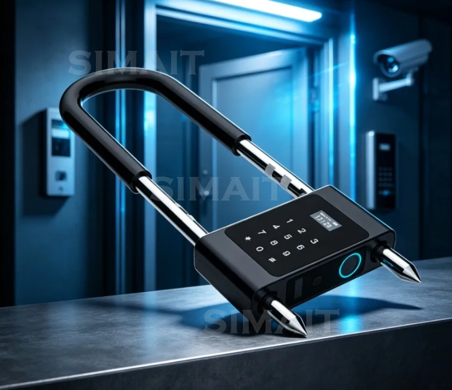 Drill-Free U-Shaped Smart Lock for Double Glass Doors, Fingerprint & Passcode Lock Support Tuya Remote Unlocking, IP65 Rated