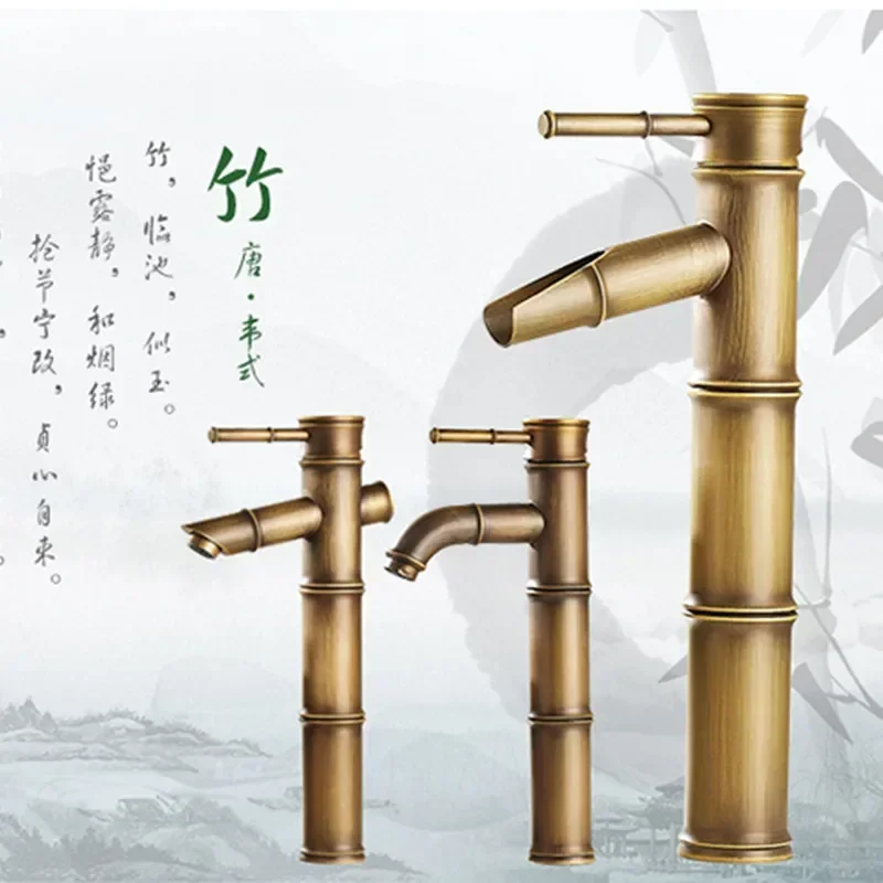 Basin Sink Taps Deck Mounted Brass Hot and Cold Water Mixer Tap Washing Basin Faucet Antique Brass Bathroom Faucet