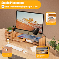 Wood Desk Organizer Stand Home Office Desktop Computer Monitor Laptop Holder with Drawer File Storage