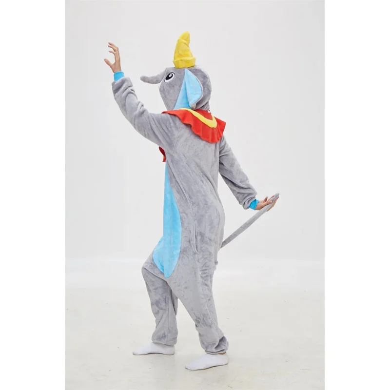 Серые комбинезоны Дамбо для взрослых, аниме, карнавальный костюм, пижама со слоном, цельная карнавальная пижама для взрослых, одежда для сна с капюшоном
