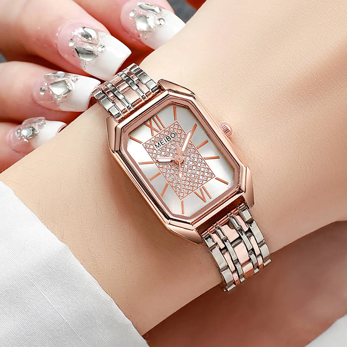 2PCS Fashion Rectangle Quartz Watches Set Luxury Alloy Strap Women Watch Clock Gift Reloj Mujer（Without Box）