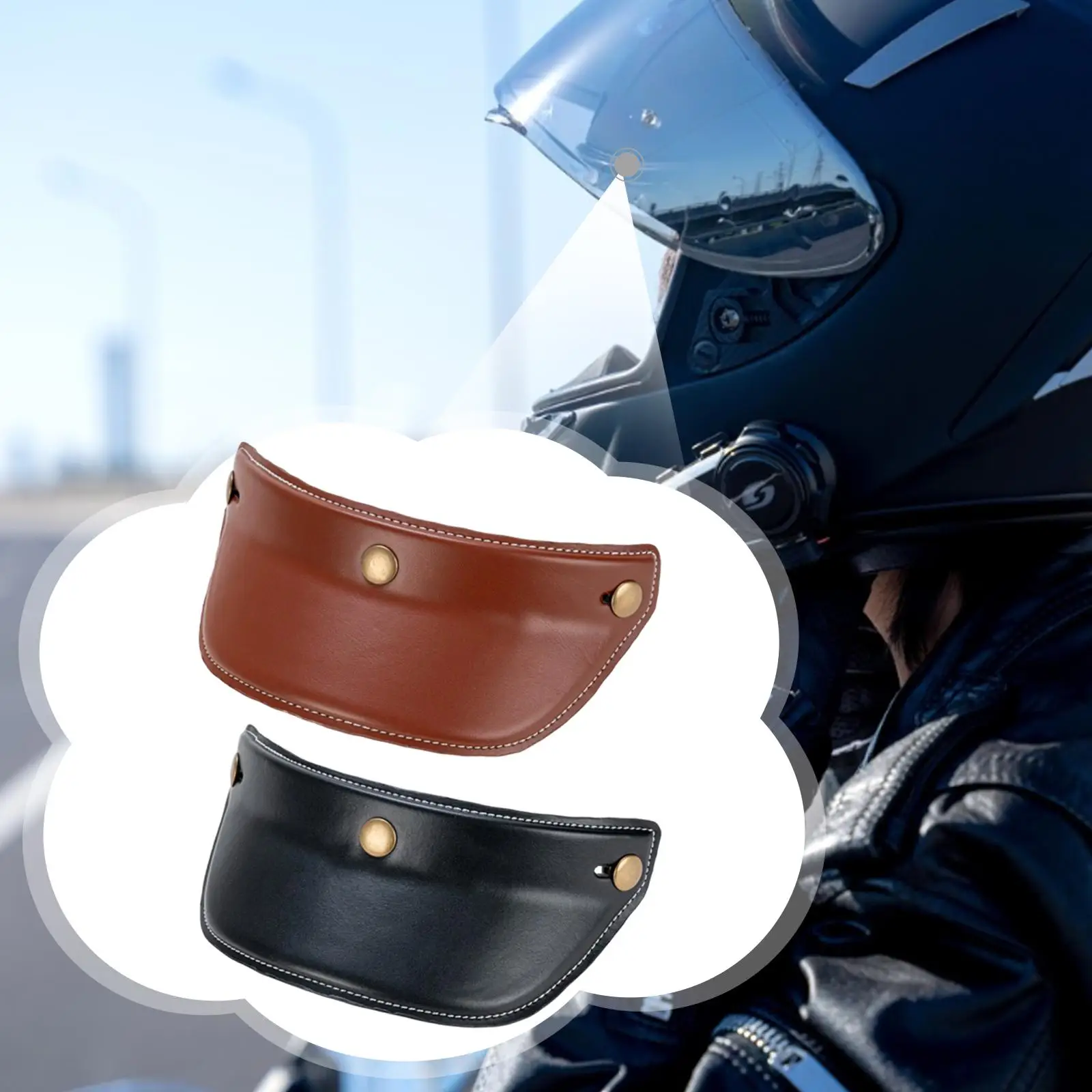Universal Motorcycle Helmet Visor PU Leather PC 3 Snap Peak Sun Shade for Open Face Half Helmets