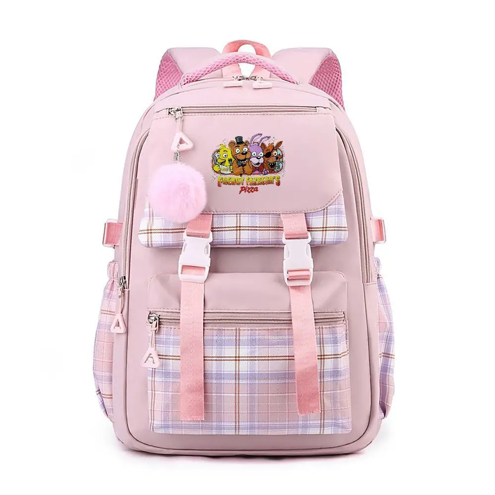 

Five Nights At Freddy's Print Plaid Backpack, Adjustable Straps Travel Rucksack for Girls and Women