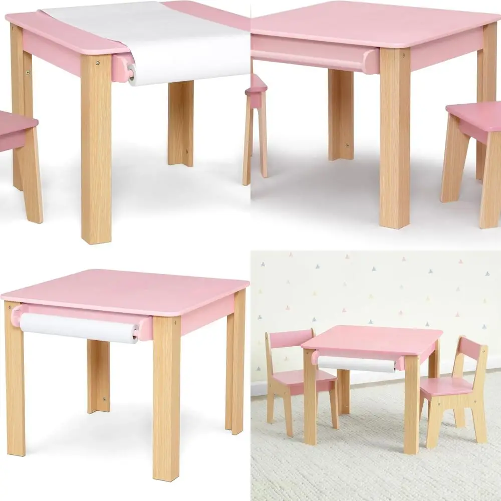 Greenguard Gold Kindertisch und 2 Stühle im Set mit rosa Papierrollenhalter