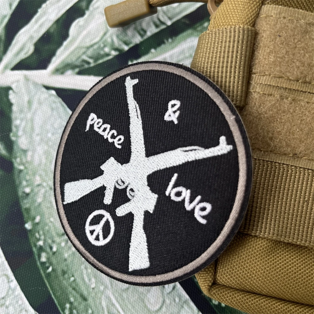 Peace&Love AR Rifle Morale Badge Patches Tactical Backpack Hook and Loop Embroidery Stickers