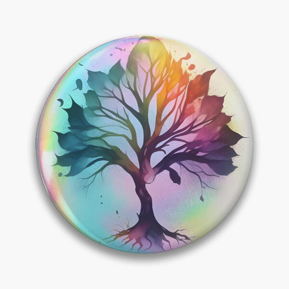 Draw of tree by Deeplek  Pin Holographic Star Heart Pin Brooches Laminated Button Fashion Accessory