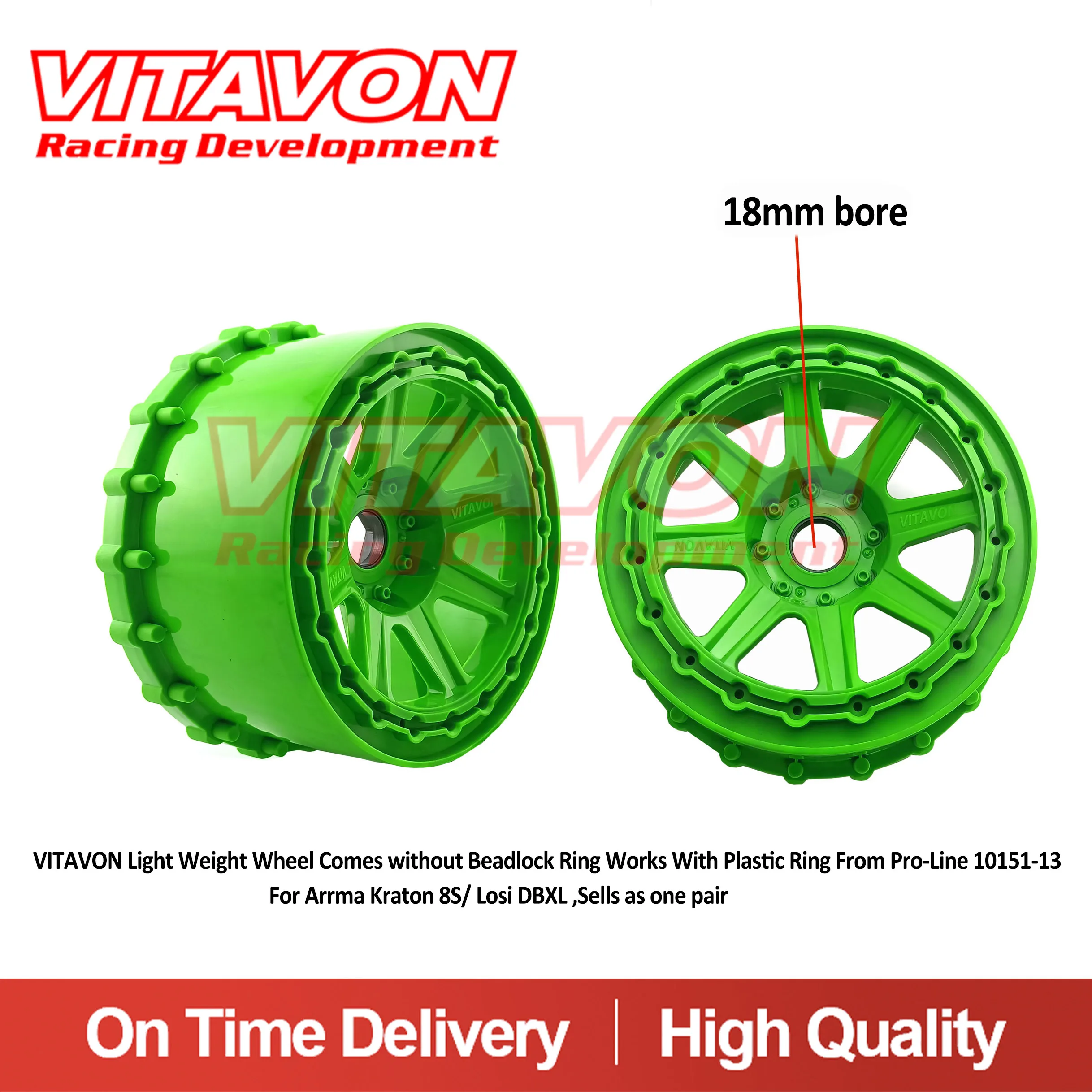 

VITAVON Light Weight Wheel Comes without Beadlock Ring Works With Plastic Ring From For Kraton 8S/ Losi DBXL Sells as one pair