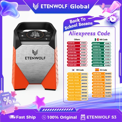 ETENWOLF ZEPHYR S3 Portable Tire Inflator 100% Duty Cycle 160 PSI Car Air Compressor 7800mAh For Cars Motorcycles Balls (New)