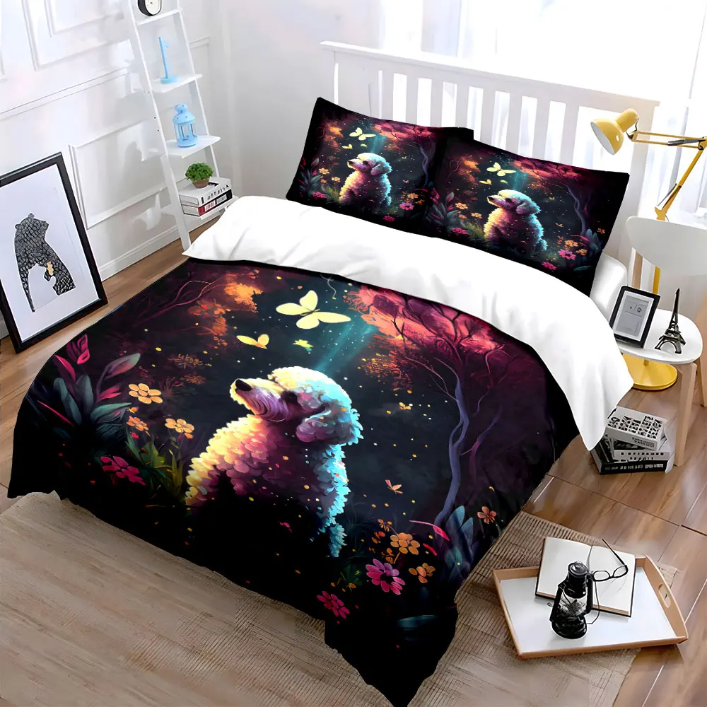Whimsical Nature Dog Decor Set  kid's and adults' bedroom decor, Exquisite three-piece bedding set gift