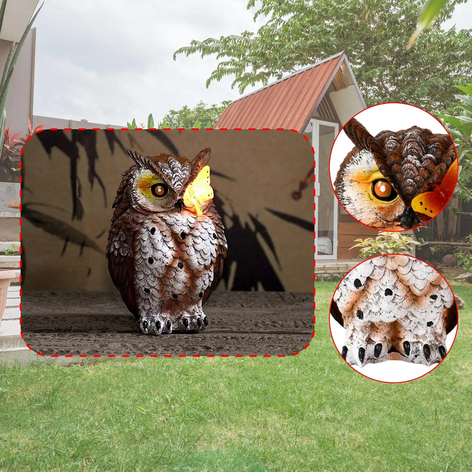 

Resin Solar Powered Owl Figurine Garden Statue Outdoor Landscape Lighting Waterproof for Outside Yard Ornament