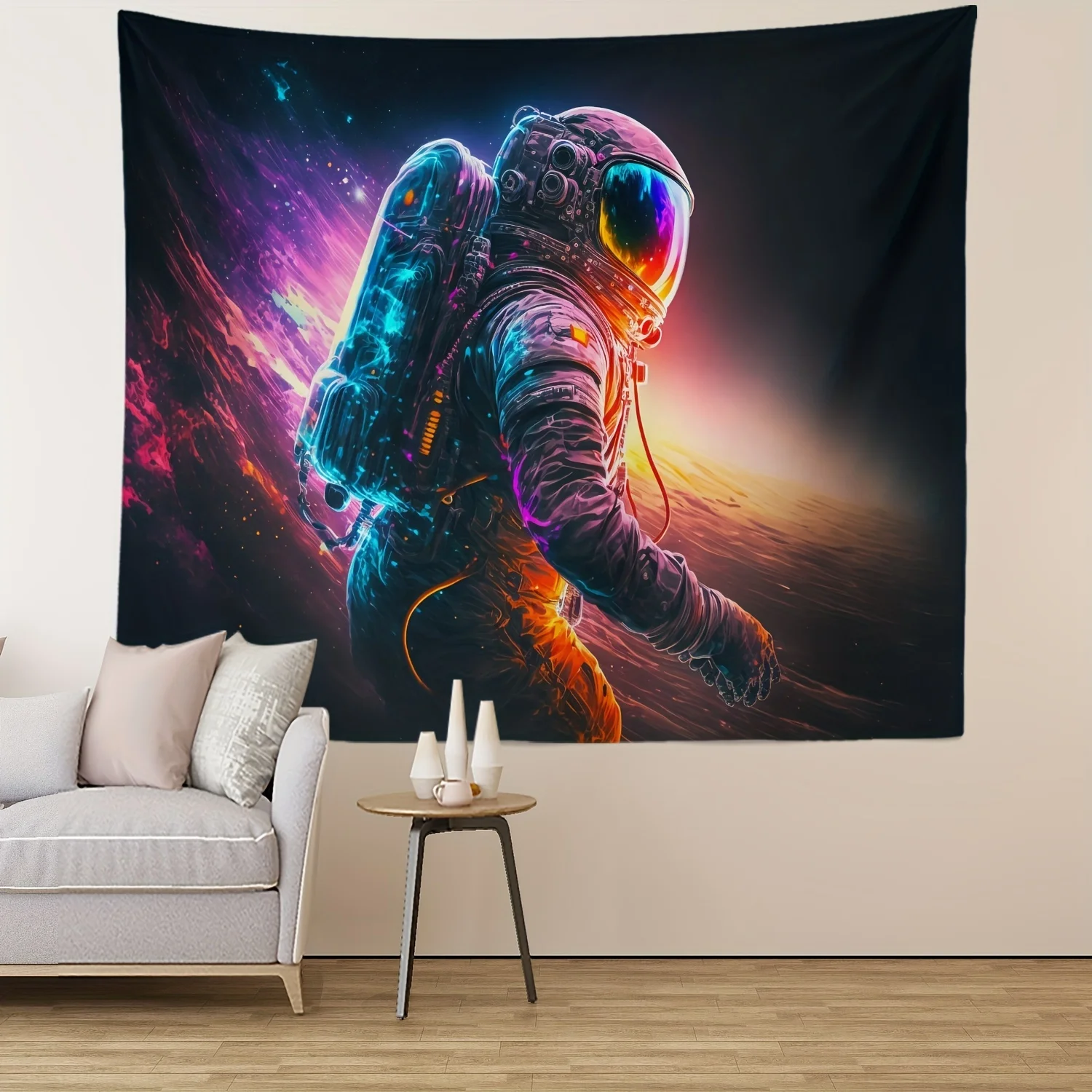 VIKAMA Cyberpunk Neon Astronaut Tapestry Space Planet Esports Room Game Room Living Room Decoration Room Decoration