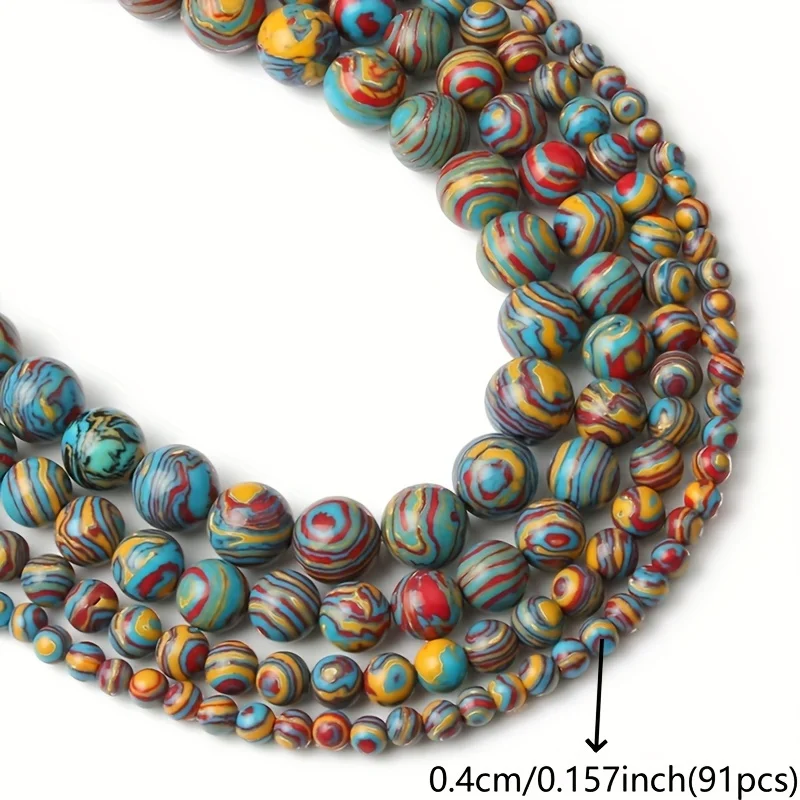 الحجر الطبيعي متعدد الألوان الملكيت الطاووس الخرز لصنع المجوهرات جولة خزر عازل سوار ذاتي الصنع إكسسوارات الخرز والخرز #3