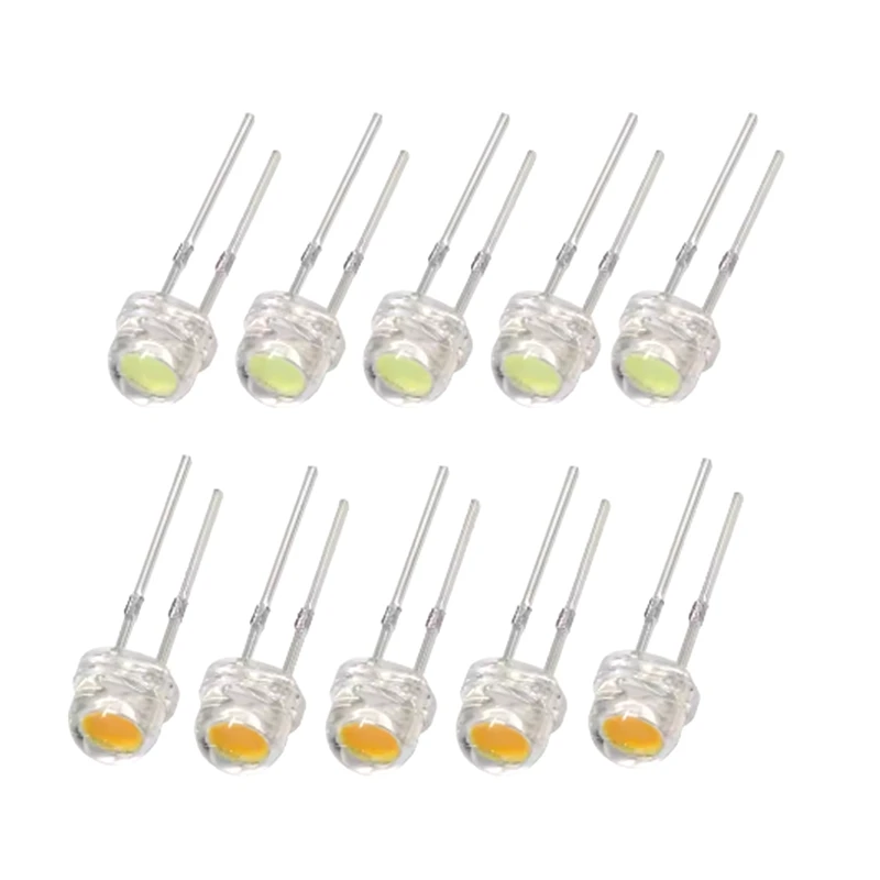 100pcs LED Diode F5 Super Bright Straw Hat LED 5mm Light Emitting Diodes Blue Green Red Yellow White, for DIY Electronic