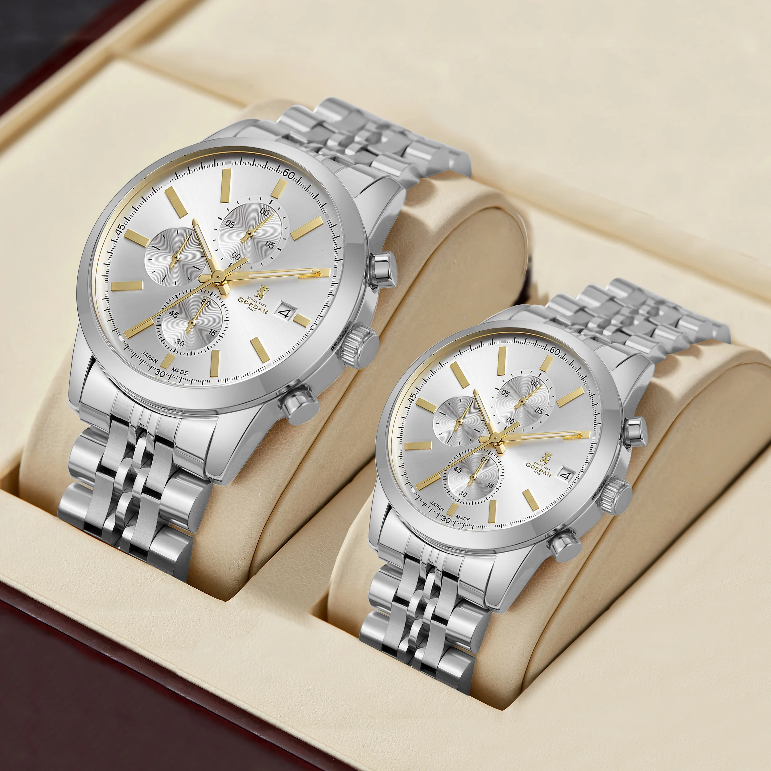 ساعة كرونوغراف ستانلس ستيل يابانية حركة كوارتز مقاومة للماء للرجال والنساء والنساء