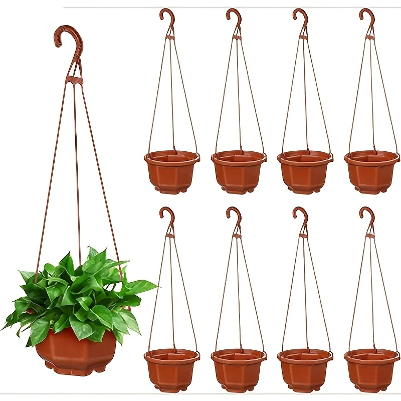 20Pcs Mixed Hanging Planter Set 10 Pots 10 Hooks Drainage Tray Chain Fasteners Indoor Outdoor Garden Balcony Hanging Flower Pots
