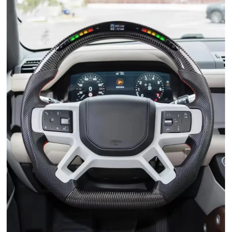 

Customizable Designed Steering Wheel New Defender 90 110 130 2020+ With Leather Carbon Fiber Mahogany Display