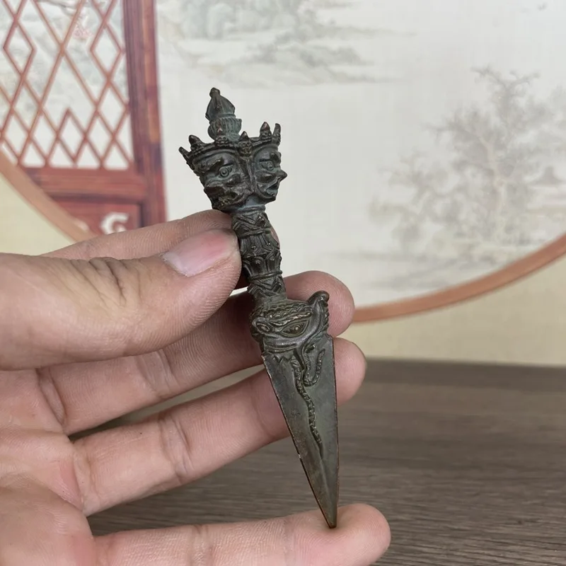 Three-Sided Alloy Pumbha Large with Base Ornament Vajra Decoration Display