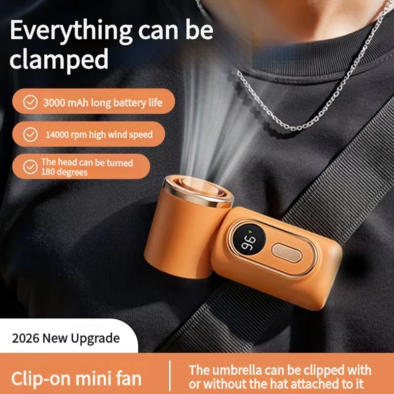 Portable Handheld Fan with Clip Umbrella Holder Function - Compact Personal Cooling Fan for On-the-Go Relief Silicone anti-slip