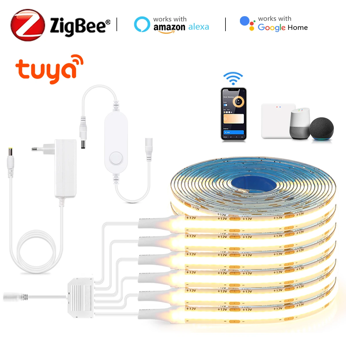 Zigbee Smart Home 6pcs/Kit 1M 2M COB LED Strip Wifi Decorative Light With Dimmable LED Dimmer Smart Switch Work With Tuya Alexa