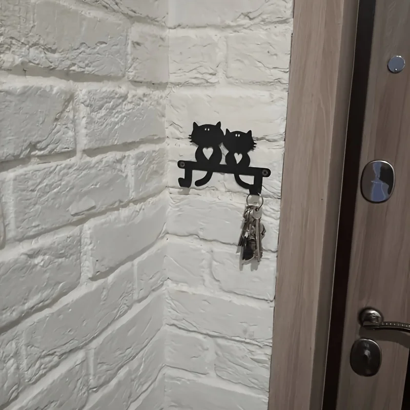CIFBUY Double Cat Metal Wall Art Iron Key Holder Heart Shape Rust Proof Waterproof Indoor Outdoor Entryway Home Decoration