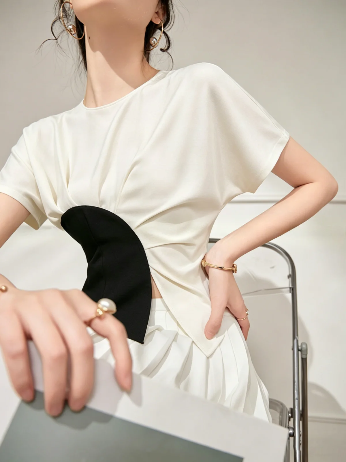 

Lulu Korean Style Versatile Slimming Waist Crop Top Women Summer Irregular Color Block Short Sleeve Ladies Fashion Inner Wear