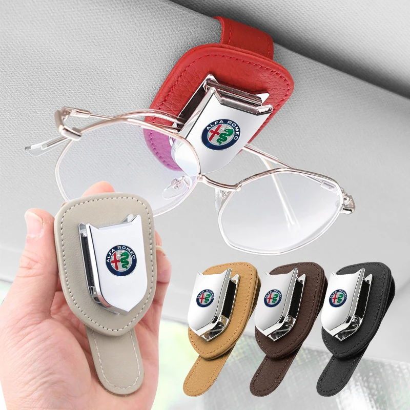 Car Auto Sun Visor Eyeglass Hanger Clip Leather Glasses Holder For Alfa Romeo Giulia Stelvio Giulietta 156 159 147 Mito Tonale