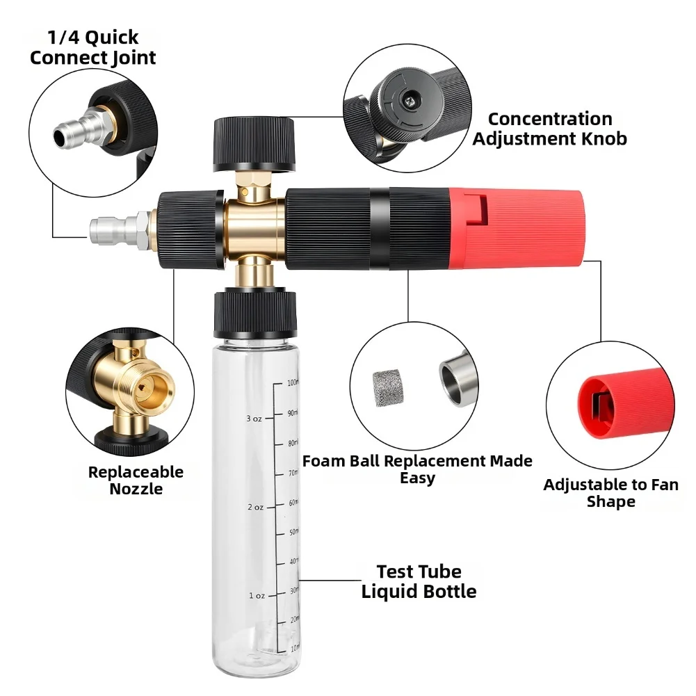 

Распылитель пены для чистки автомобиля с быстроразъемным разъемом высокого давления 14, прозрачный дизайн для эффективного удаления грязи