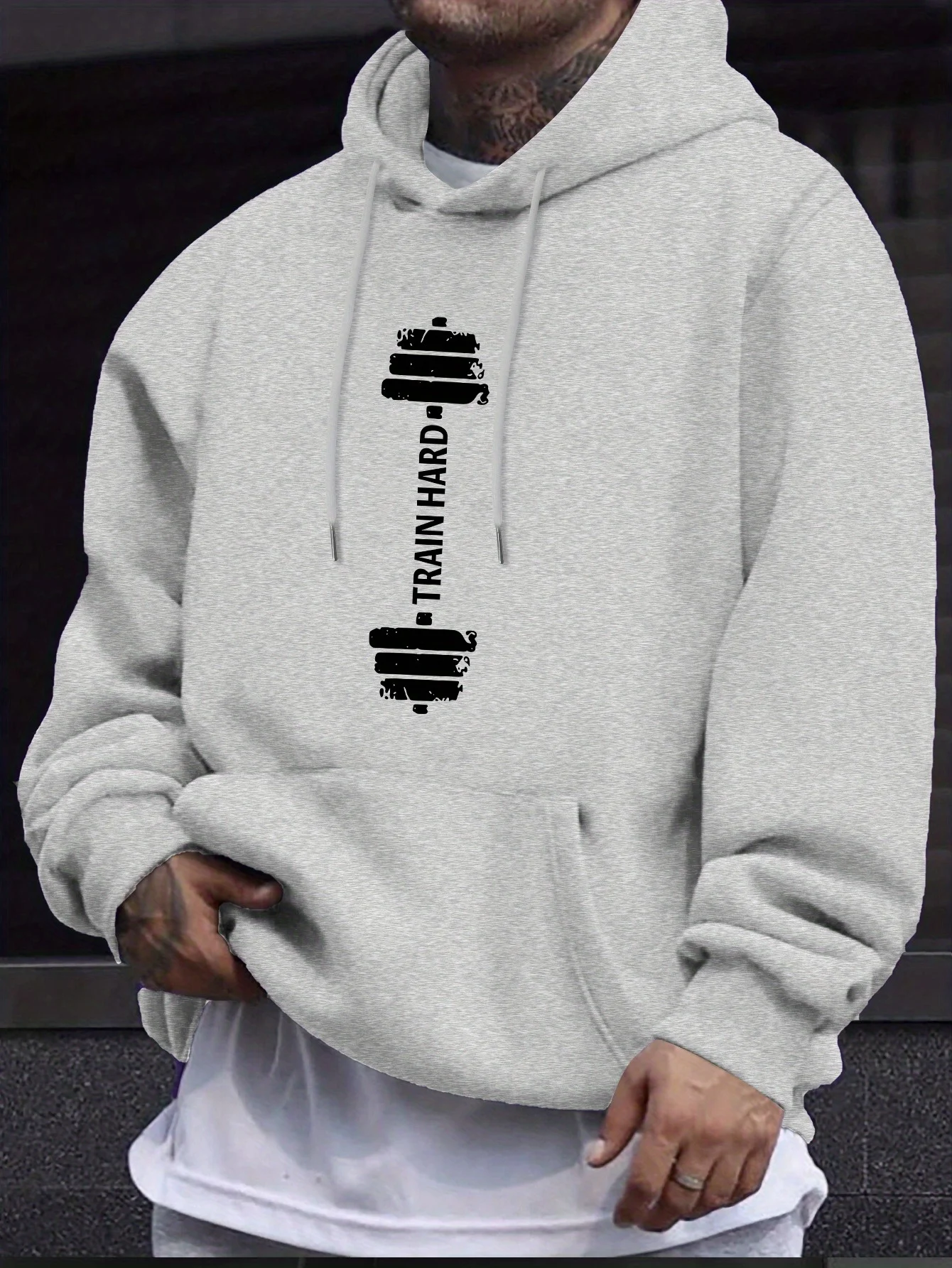 TRAIN HARD Men's Cozy Hoodie - Trendy Long Sleeve, Casual Pullover with Kangaroo Pocket for Fall & Winter