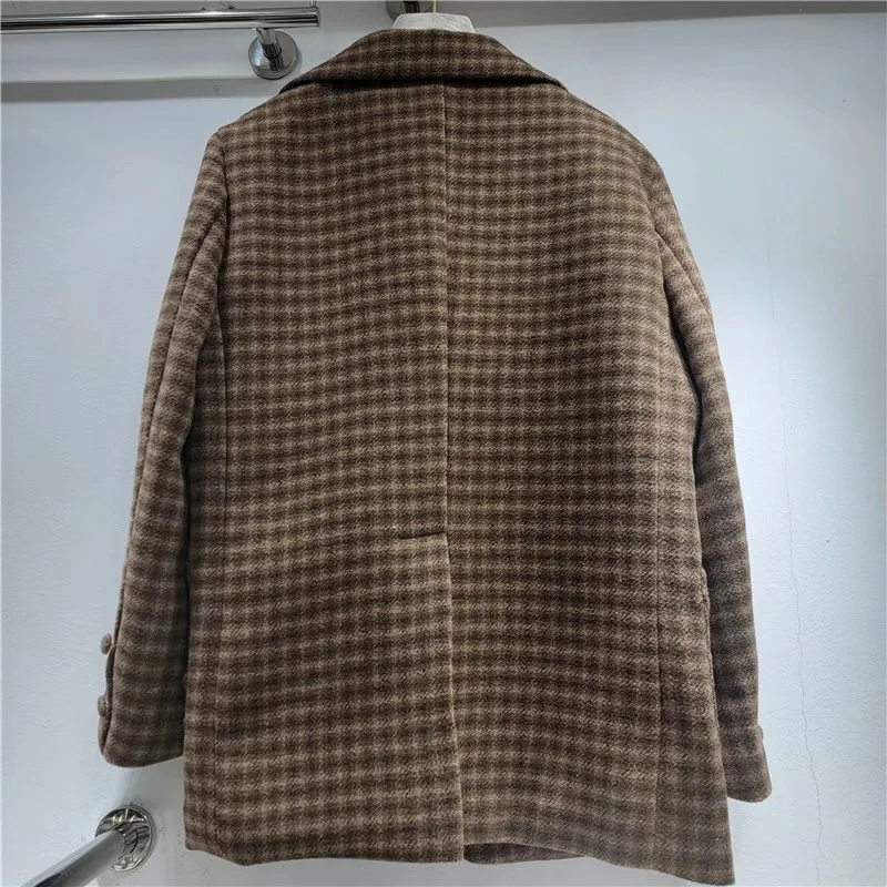 2025 Autumn Winter New Women's Fashion Casual Versatile Plaid Embroidered Turn-Down Collar Long Sleeve Loose Coat Trendy Top